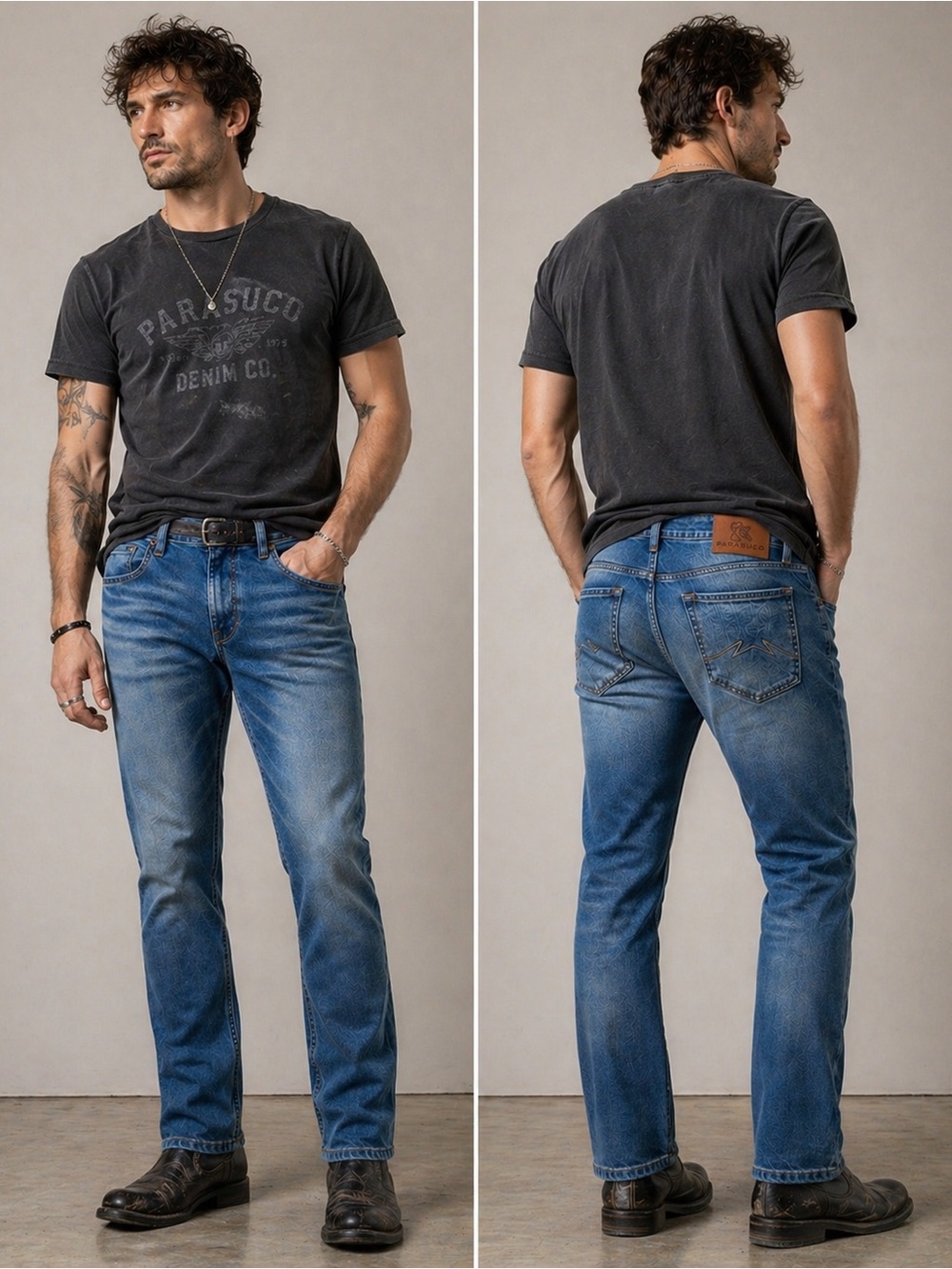 Parasuco men jeans slim leg mid rise Mike fit blue stretch light blue denim 36